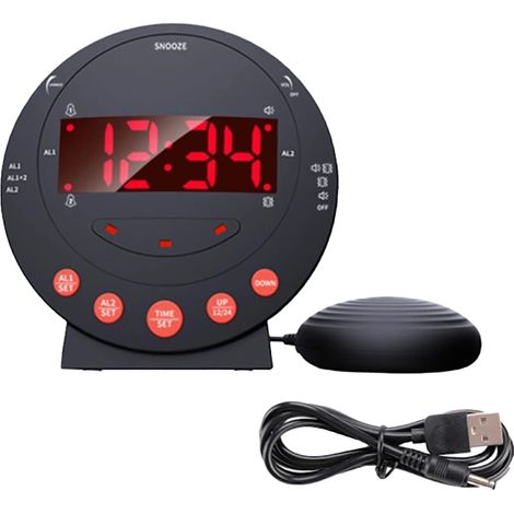 Horloge décorative de bureau noire avec fonction alarme vibrante (1/5)