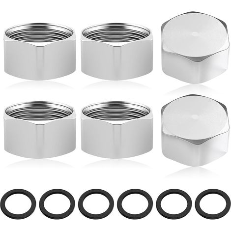 Lot de 6 bouchons d'obturation - 3/4" - En acier inoxydable - Filetage intérieur G3/4" - Avec joints en caoutchouc - Capuchons hexagonaux (1/5)