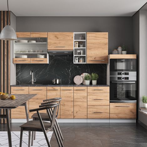 Mueble de cocina Fame-Line, Oro potencia roble/blanco, 280 cm , ET Antracita, Vicco