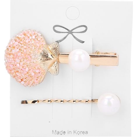Barrette à Cheveux Coquillage avec Perles Fausses - Accessoire Capillaire Rose pour Femmes et Filles (1/5)