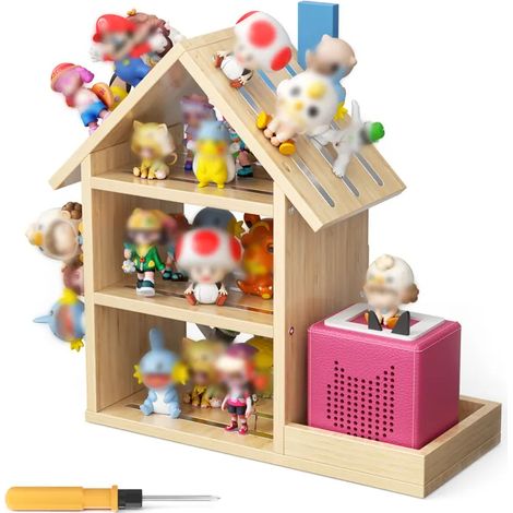 Rangement mural pour figurines audio compatible Tonie – Étagère en bois pour 70-80 figurines, bande magnétique, support boîte à histoires, design château (1/5)