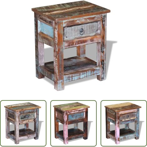 Bois de récupération - Table d'appoint 1 tiroir Bois de récupération massif 43x33x51cm (1/5)