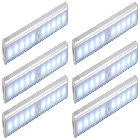 Green Mobility-Lot de 6 Lampes 10 LED, Sans Fil, Rechargeable par USB, Aimanté, Détecteur de Mouvement, Portable. Lumière de Placard, Baladeuse de Secours, Veilleuse Enfant, Appoint (1/5)