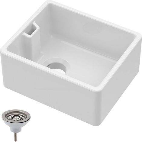 1 Bowl Fireclay Compact Belfast Kitchen Sink & Basket Strainer Waste - 460mm (1/5)