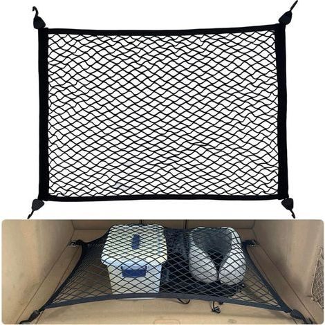 Filet Voiture pour Chien Coffre de Rangement Camping Car, 80×60cm Peut Être Étendu Jusqu'À 160×120cm avec 4 Crochets Renforcement Solides, Van Aménagé Suspendu Elastique pour Plupart Voiture (1/5)