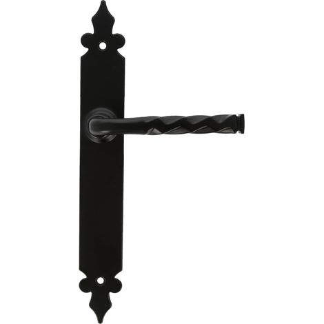 Ensemble de poignées Mod. 106P 270 x 36 mm Poignée en Zamak avec plaque en acier Finition noire Inclut une plaque étroite Style Rustique Forgé à la Main Sans ressort de rappel