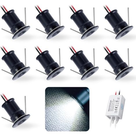 Mini Spot LED Encastrable 12V 1W IP65 9pcs Ø15-18mm Noir Froid 6000K 30° Petit Spot Led Encastrable Avec Transformateur,Pour Cuisine Bain Niche Murale Meuble Vitrine Maquette Plafond Placard Étagère (1/5)