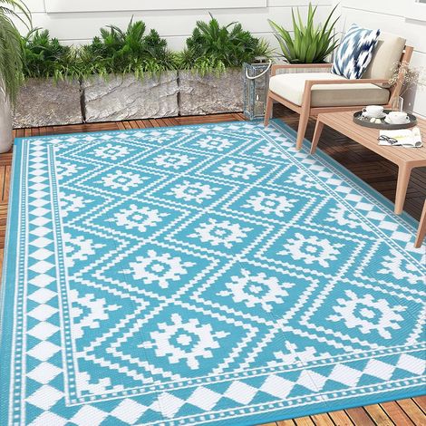 Tapis d'extérieur Extra Large, imperméable et Durable, Pliable en Paille en Plastique recyclé, Portable, résistant aux UV, pour Camping-Car, terrasse, Balcon, Porche, (Turquoise, 180 x 270 cm) (1/5)