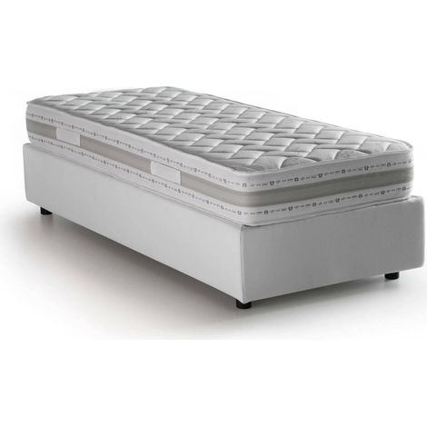 Talamo Italia Letto singolo Rachele, Letto contenitore con rivestimento in tessuto, 100% Made in Italy, Apertura frontale, con materasso Cm 80x200 incluso, Bianco, con imballo rinforzato