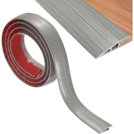 Profil De Transition Pour Sol, 6.56FT Profil De Porte En PVC Autoadhésif Adapté, Couvre Des Différences De Niveau De Sol Jusqu'à 2/5Inch(10mm) [Grain De Bois Gris] (1/5)