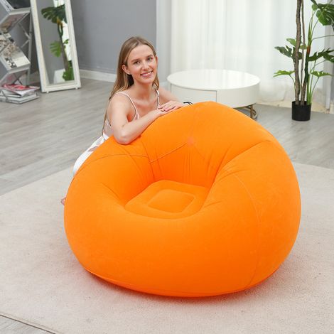 Fauteuil gonflable orange avec surface en velours, canapé paresseux gonflable en PVC, siège gonflable rond 105x105x80 cm pour salon, chambre et camping (1/5)