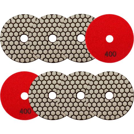 Disque Diamant - Tampon Polissage 100 mm - Grain 400 - Pour Granit Marbre Pierre - Usage Sec Sur Meuleuse Angle - Lot de 8