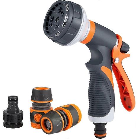 Watering Gun, 8 Function Garden Hose Nozzle for Watering Plants Lawns Cleaning Windows, 1/2'' Hose (1/5)
