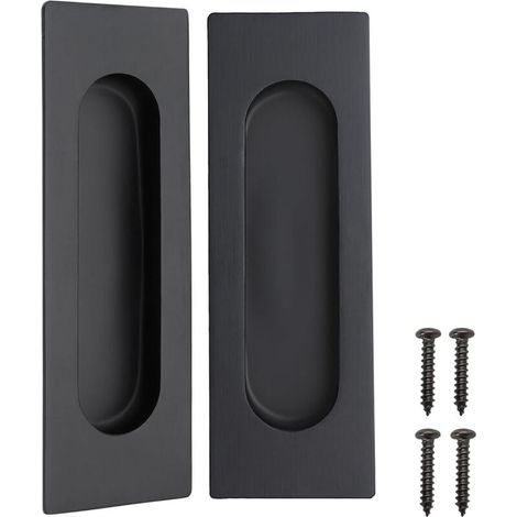 Lot de 2 noir mat acier inoxydable poignées rectangulaires encastrées pour porte coulissante 12 x 4 x 1,2 cm (1/5)