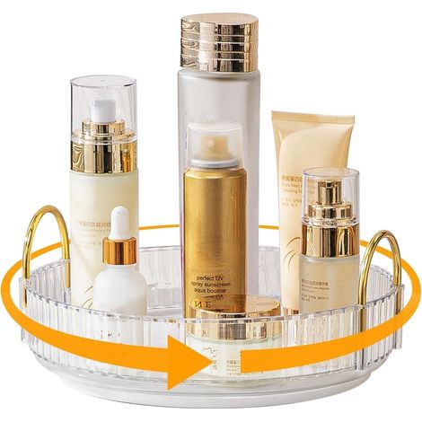Organisateur maquillage rotatif 360°, rangement cosmétiques, présentoir parfum pour commode salle de bain, 1 couche, transparent. (1/5)