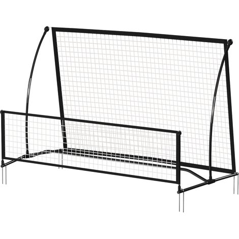 Tragbares 2-in-1-Doppelseiten-Fußball-Reboundnetz mit Tragetasche und Heringen, schwarz, 200 x 94 x 122/52 cm