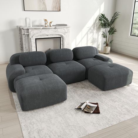 Sofá modular esquinero de corduroy gris sin montaje OKMYHOME (1/5)