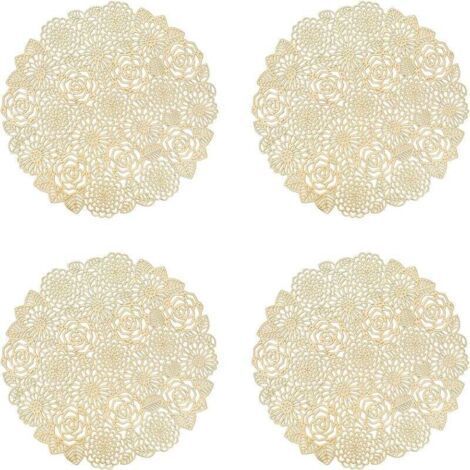 Placemats Set of 4, Rose Gold Round Placemats for Dining or Kitchen Table, Washable Placemats (Rose Gold, Style L, 38cm) (1/4)