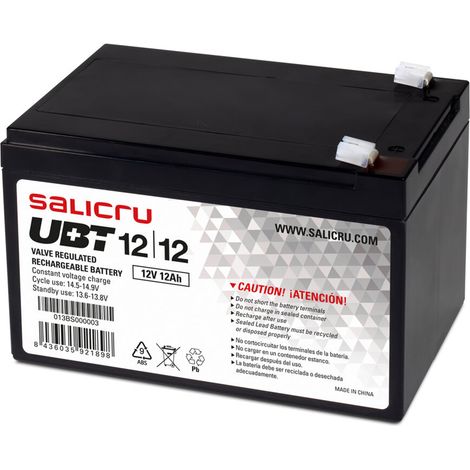Salicru UBT 12-12 Rechargeable AGM battery 12 Ah - 12 V, Sealed Lead Acid (VRLA), 12 Ah, 12 V, 5 année(s), -10 - 60 °C (1/2)