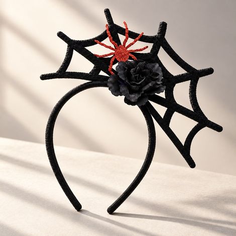 Bandeau de décoration Halloween , motif toile d'araignée avec araignée rouge et fleur noire, accessoire de costume de fête (1/5)