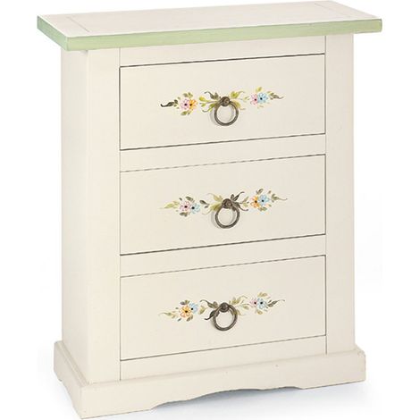 Comodino 3 cassetti bianco con decori