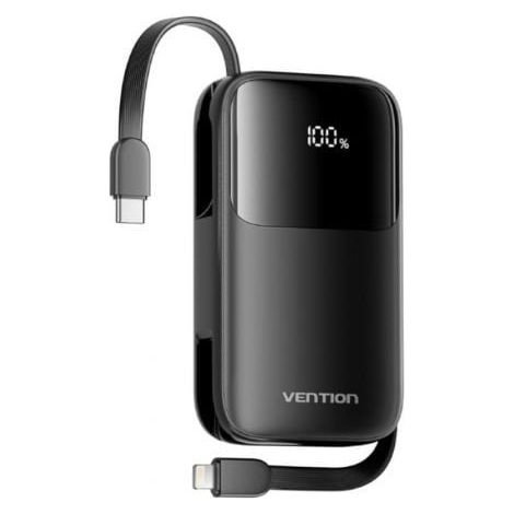 Powerbank 10000mAh Vention I11BA/ 22.5W/ Negra/ Incluye Cable USB Tipo-C y Lightning
