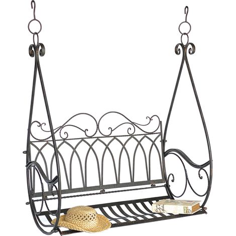 Dandibo – Banc suspendu 1868 – Balancelle de jardin 2 places en métal marron – Résistant aux intempéries – Charge maximale 150 kg (1/5)