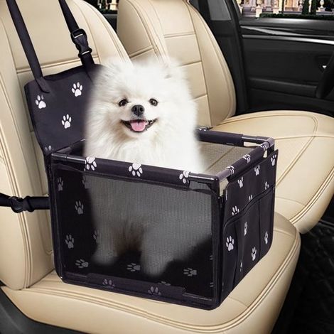 Siège auto pliable pour animaux de compagnie en tissu Oxford imperméable - motif imprimé noir - sûr et robuste - avec 12 barres de support en PVC (1/5)