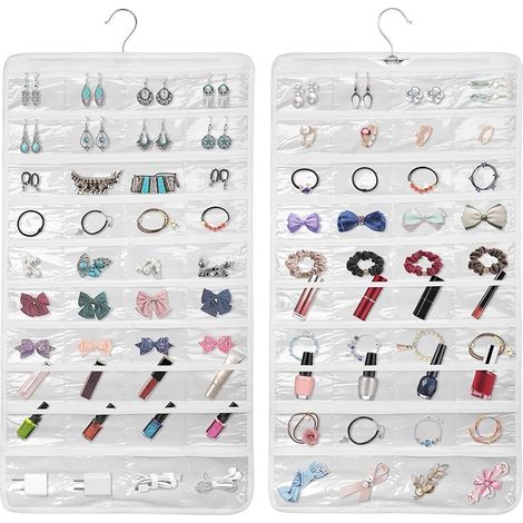Organisateur de Bijoux Suspendu, Rollo Stockage Bijoux Voyage Double Face, Sac 160 Poches avec Crochet, 2 Pièces (1/5)