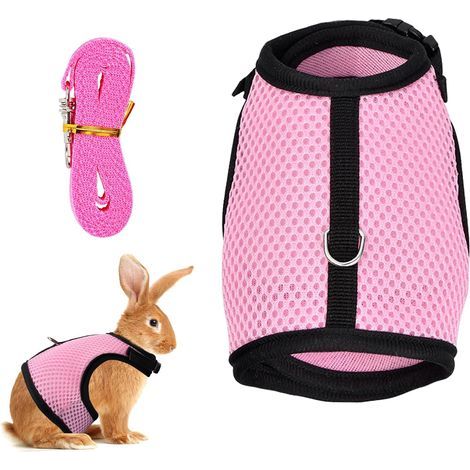 Vest Harness, Breathable Mesh, Adjustable Nylon, Elastic Leash, Rabbit Guinea Pig (1/5)