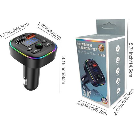 C20 New Car MP3 Player with Bluetooth 5.4, Supports Hands-free Calling and Navigation Broadcast, USB-C 5V 3A Phone Charging - Black (1/3)