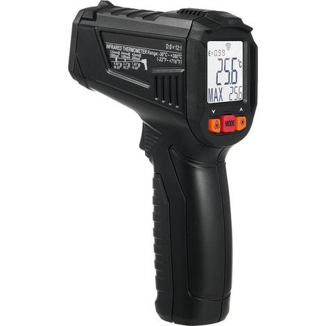Termómetro infrarrojo sin contacto de -30 °C a 380 °C (-22 °F a 716 °F) - Pantalla LCD retroiluminada HD con emisividad ajustable - Ideal para cocinar, pruebas industriales y científicas (1/5)