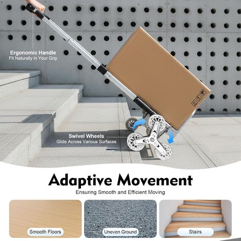 Chariot d'escalier pliable en aluminium - Stable - 75 kg - Antidérapant - Idéal pour les déménagements et les courses - Compact et léger - 45 x 45 x 100 cm (1/5)