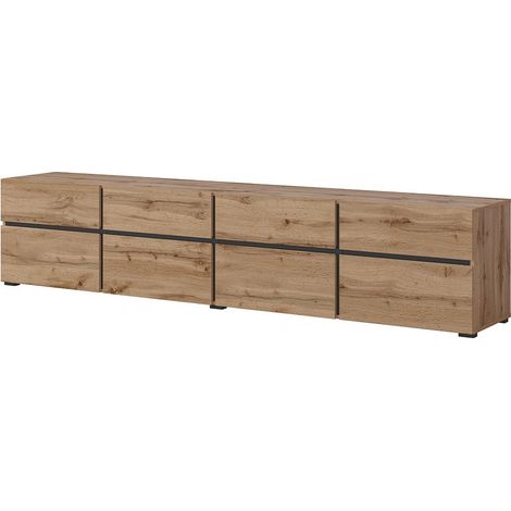 Mueble para TV XL color roble y negro 225cm colección HAVANA. Mueble de diseño con 4 puertas y 4 cajones.