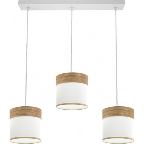 Fabrilamp – Luminaire régleta blanc bois 60 cm – Métal et textile – 3 ampoules E27 – Design minimaliste pour intérieur moderne (1/3)