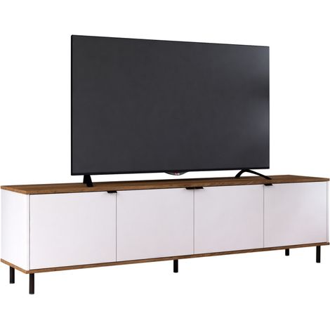 Meuble TV 80 Pouces 4 Portes 4 Niches Blanc et Châtaignier L 183 H 49 P 38 cm (1/5)