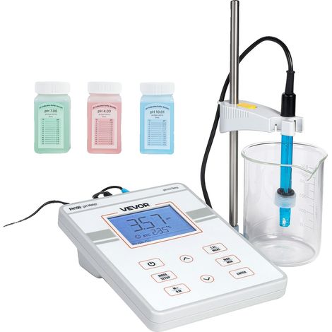 Medidor de pH, rango de pH 0-14, sonda impermeable IP68, autocalibración de 3 puntos, kit de prueba portátil con sobres de polvo de calibración, sonda de temperatura (1/2)