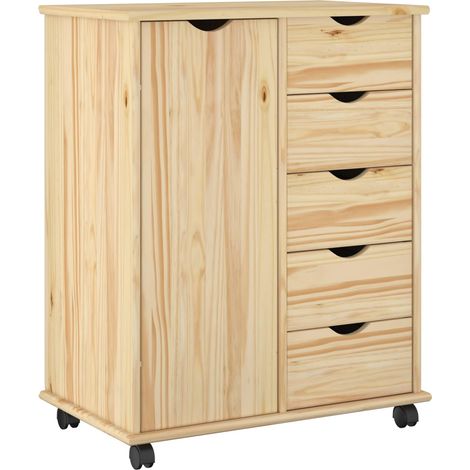 Gabinete rodante Marrón 63,5 x 39 x 79 cm Madera de Pino Macizo vidaXL