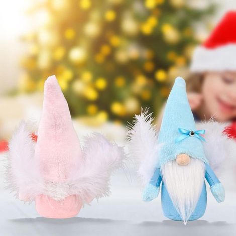 Décorations de Noël, figurine de poupée Rudolph sans visage avec des ailes de plumes, bleue 1 (1/5)