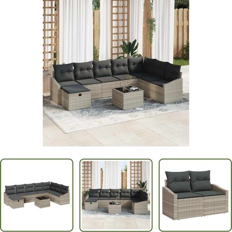 Canapé extérieur 8 personnes - Ensemble de canapé de jardin avec coussin 9 pcs polyrotin (1/5)