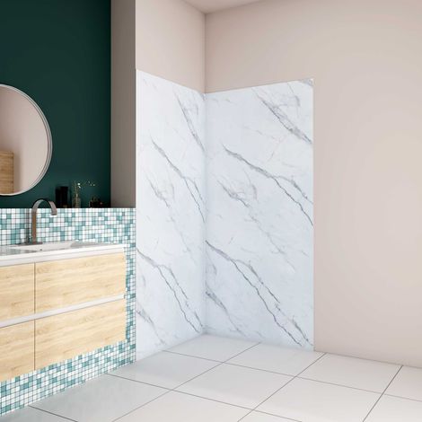 H.210 cm Pannello Doccia ad Angolo 100x100 cm Realizzato in Alluminio da 3 mm con Profili Finitura Bianco Alba per Rivestimento Parete Bagno (1/5)