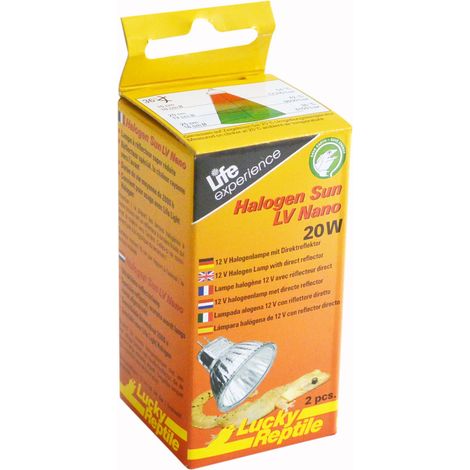 Lucky Reptile Halogen Sun LV Nano Radiatore Termico - Lampada a Luce Solare 20W Presa GU4 - Speciale Forma del riflettore - Lampada con buona resa di Luce e Calore - Illuminazione rettili