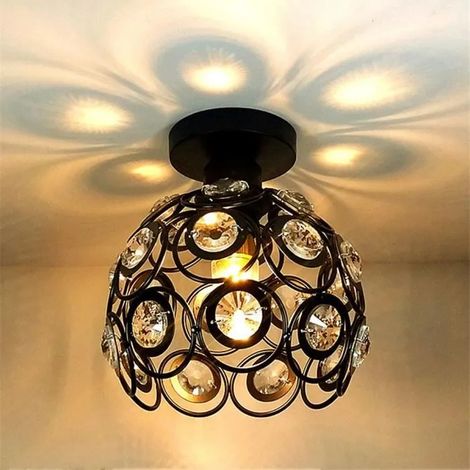 Ø26cm Plafonnier en Cristal Métal fer Lampe de Plafond Lustre Moderne Simple E27 pour salon chambre à coucher couloir, Noir (1/4)