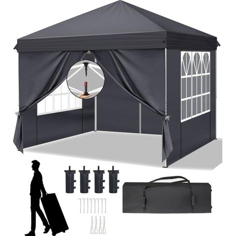 Faltpavillon 3x3m Anthrazit mit 4 Seitenteilen, wetterfest, höhenverstellbar (1/5)