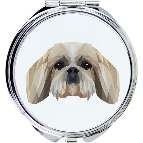 Shih Tzu, Shi tsu, Shi-Tzu, Szi-cu, Szitzu - specchio con foto e iscrizione geometrica di Art-Dog (1/3)
