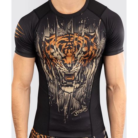 Maglia protettiva Venum Rashguard Tiger a maniche corte, nera/arancione fluo, taglia M