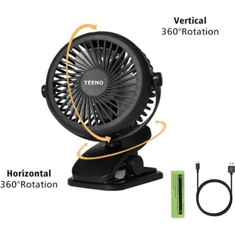 Ventilateur USB Rotation à 360° de Bureau avec Batterie Petit Ventilateur à Clipper Puissant et silencieux,pour Maison Bureau Voitur (1/4)