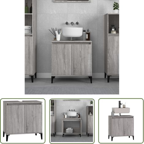 The Living Store Waschbeckenunterschrank Grau Sonoma 58x33x60 cm Holzwerkstoff - Waschtisch Unterschrank - Badezimmermöbel - Schubladen - Spiegelschrank - Grau (1/5)