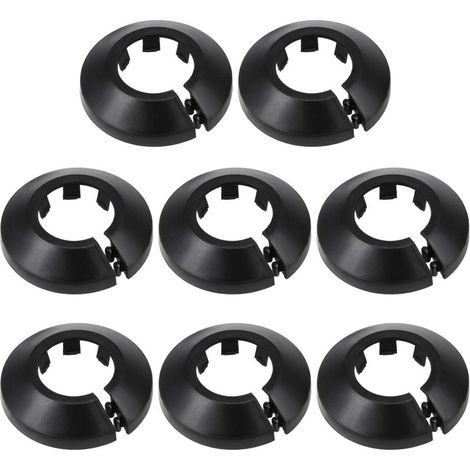 Lot de 8 rosaces pour tuyaux en plastique pour radiateurs et robinets compatibles avec tuyaux de diamètre 16 à 17 mm couleur noire (1/5)