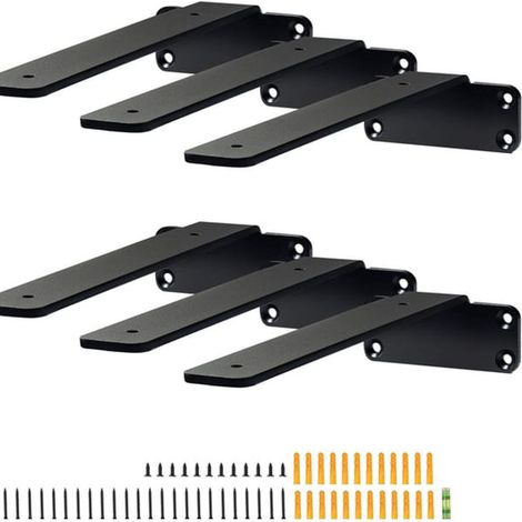 6 pièces,supports pour étagères en L noir mat de 5 mm d'épaisseur Équerre d'étagère,210 x 100 x 45mm,supports d'étagères flottants robustes (1/5)